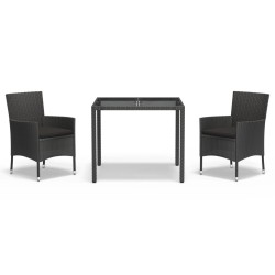 vidaXL Set comedor de jardín 3 pzas con cojines ratán sintético negro