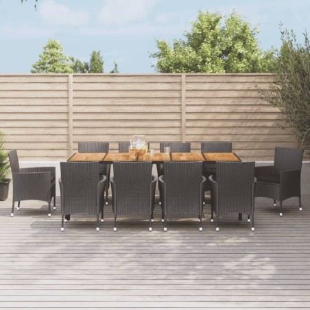 vidaXL Set de comedor jardín 11 pzas con cojines ratán sintético negro