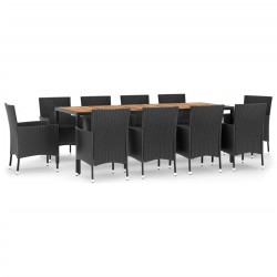 vidaXL Set de comedor jardín 11 pzas con cojines ratán sintético negro
