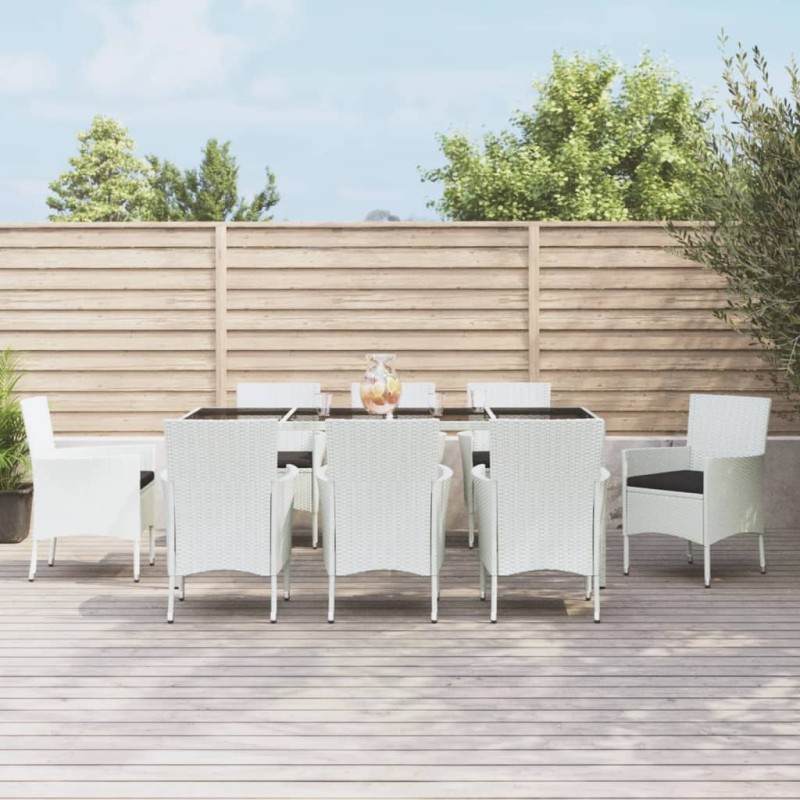 vidaXL Set comedor para jardín 9 pzas y cojines ratán sintético blanco vidaXL Set comedor para jardín 9 pzas y cojines ratán sintético blanco