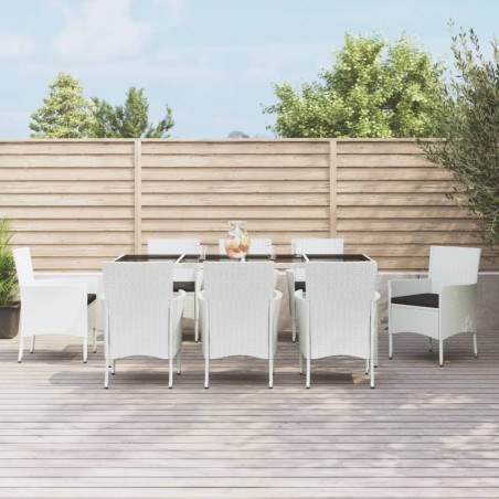 vidaXL Set comedor para jardín 9 pzas y cojines ratán sintético blanco