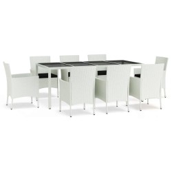vidaXL Set comedor para jardín 9 pzas y cojines ratán sintético blanco