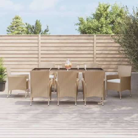 vidaXL Set comedor de jardín 9 pzas con cojines ratán sintético beige