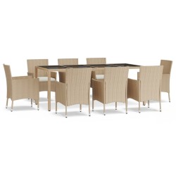 vidaXL Set comedor de jardín 9 pzas con cojines ratán sintético beige