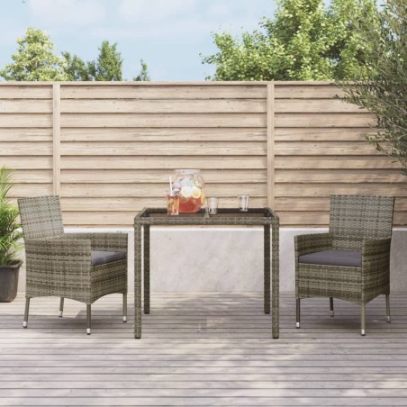 vidaXL Set comedor de jardín 3 piezas con cojines ratán sintético gris