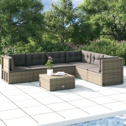 vidaXL Set de muebles de jardín 6 pzas y cojines ratán sintético gris