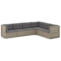 vidaXL Set de muebles de jardín 6 pzas y cojines ratán sintético gris