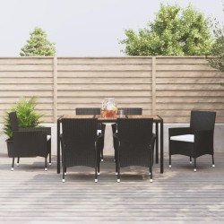 vidaXL Set de comedor de jardín 7 pzas y cojines ratán sintético negro