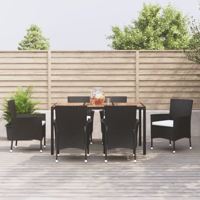 vidaXL Set de comedor de jardín 7 pzas y cojines ratán sintético negro vidaXL Set de comedor de jardín 7 pzas y cojines ratán sintético negro