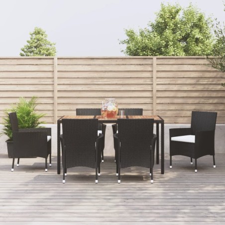vidaXL Set de comedor de jardín 7 pzas y cojines ratán sintético negro