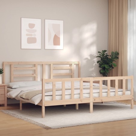 vidaXL Estructura de cama de matrimonio con cabecero madera maciza