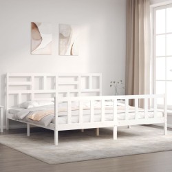 vidaXL Estructura cama de matrimonio con cabecero madera maciza blanco