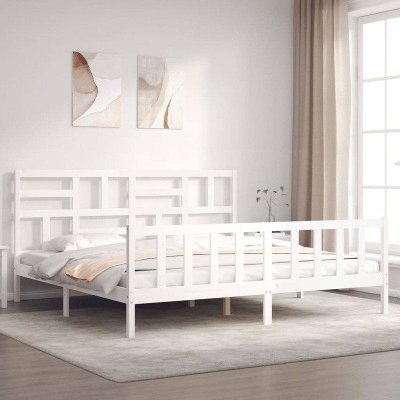 vidaXL Estructura cama de matrimonio con cabecero madera maciza blanco vidaXL Estructura cama de matrimonio con cabecero madera maciza blanco
