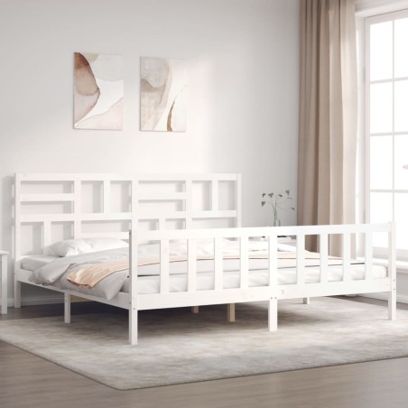 vidaXL Estructura cama de matrimonio con cabecero madera maciza blanco