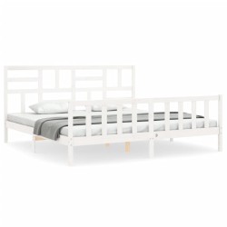 vidaXL Estructura cama de matrimonio con cabecero madera maciza blanco