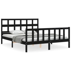 vidaXL Estructura de cama con cabecero madera maciza negro 160x200 cm