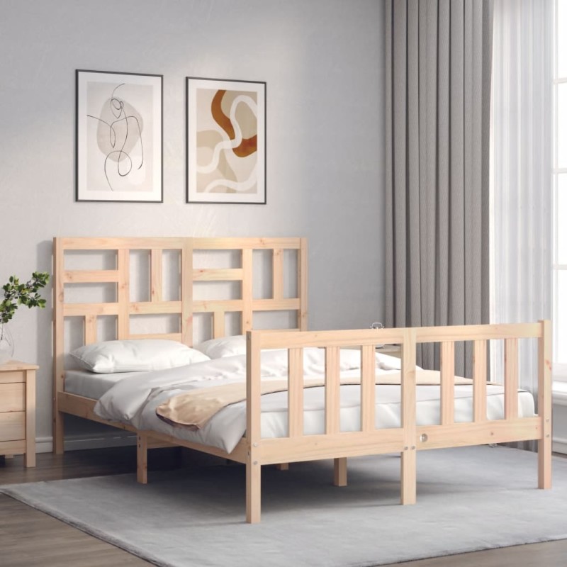 vidaXL Estructura de cama de matrimonio con cabecero madera maciza vidaXL Estructura de cama de matrimonio con cabecero madera maciza