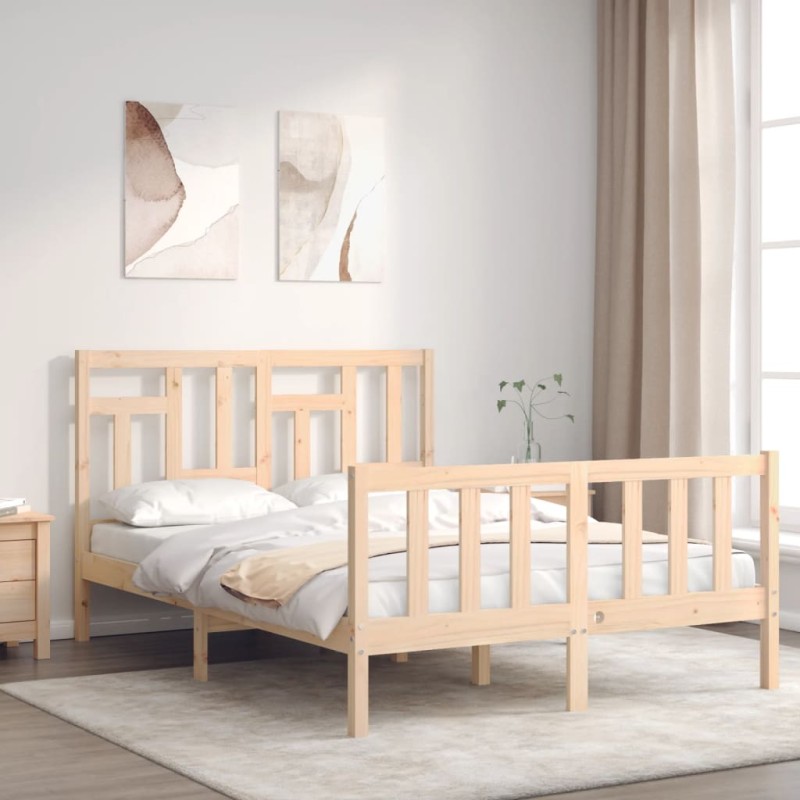 vidaXL Estructura de cama con cabecero madera maciza 140x200 cm vidaXL Estructura de cama con cabecero madera maciza 140x200 cm