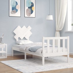 vidaXL Estructura de cama individual con cabecero madera maciza blanco