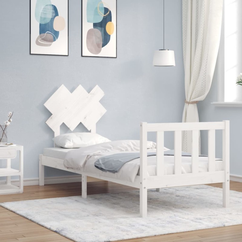 vidaXL Estructura de cama individual con cabecero madera maciza blanco vidaXL Estructura de cama individual con cabecero madera maciza blanco