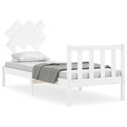 vidaXL Estructura de cama individual con cabecero madera maciza blanco