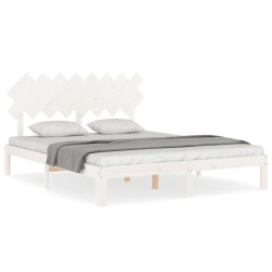 vidaXL Estructura de cama con cabecero madera maciza blanco 160x200 cm