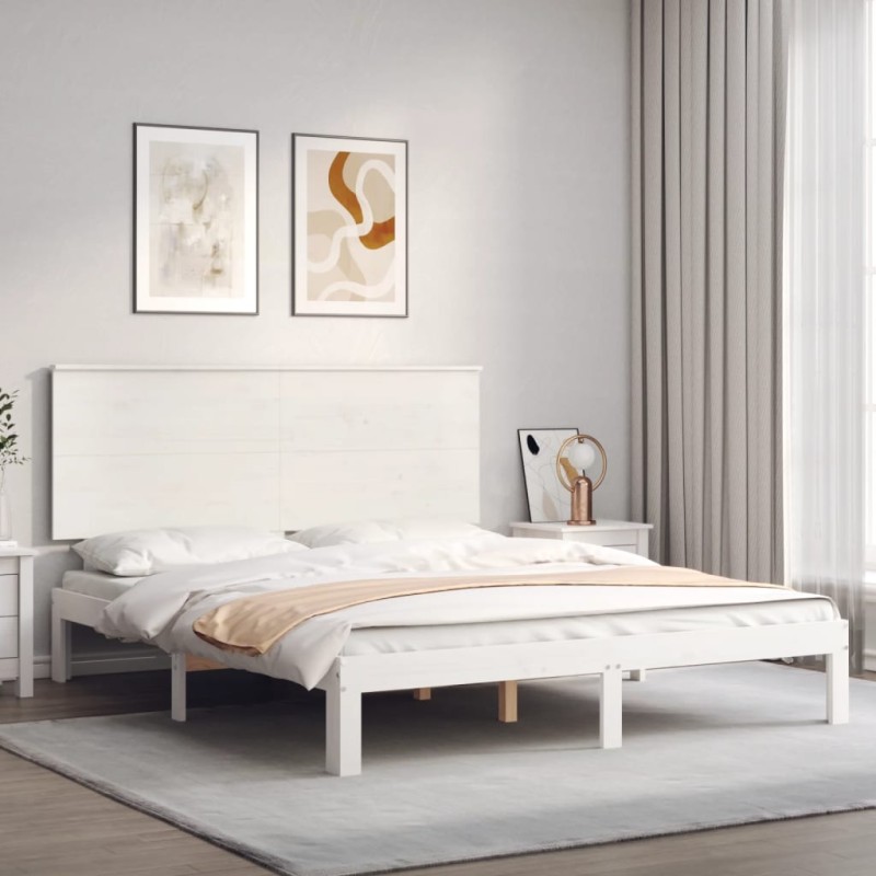 vidaXL Estructura de cama con cabecero madera maciza blanco 160x200 cm