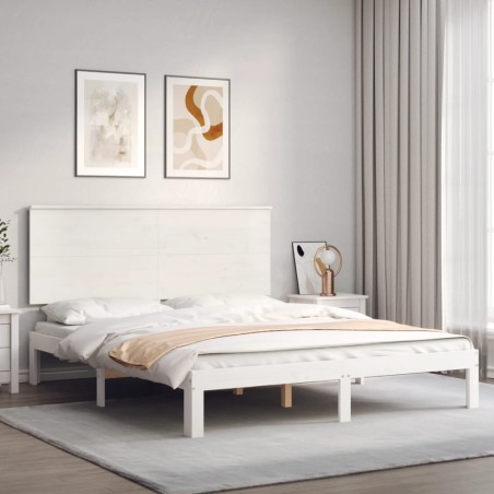 vidaXL Estructura de cama con cabecero madera maciza blanco 160x200 cm