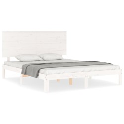 vidaXL Estructura de cama con cabecero madera maciza blanco 160x200 cm