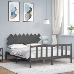 vidaXL Estructura de cama con cabecero madera maciza gris 160x200 cm