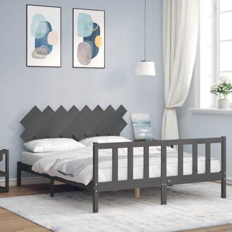 vidaXL Estructura de cama con cabecero madera maciza gris 160x200 cm