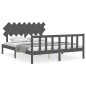 vidaXL Estructura de cama con cabecero madera maciza gris 160x200 cm