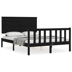 vidaXL Estructura cama de matrimonio con cabecero madera maciza negra