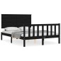 vidaXL Estructura cama de matrimonio con cabecero madera maciza negra vidaXL Estructura cama de matrimonio con cabecero madera maciza negra