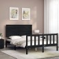 vidaXL Estructura cama de matrimonio con cabecero madera maciza negra vidaXL Estructura cama de matrimonio con cabecero madera maciza negra
