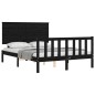 vidaXL Estructura cama de matrimonio con cabecero madera maciza negra vidaXL Estructura cama de matrimonio con cabecero madera maciza negra