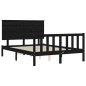 vidaXL Estructura cama de matrimonio con cabecero madera maciza negra vidaXL Estructura cama de matrimonio con cabecero madera maciza negra