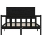 vidaXL Estructura cama de matrimonio con cabecero madera maciza negra vidaXL Estructura cama de matrimonio con cabecero madera maciza negra