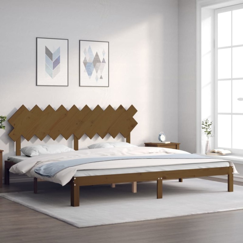 vidaXL Estructura cama y cabecero madera maciza marrón miel 200x200 cm vidaXL Estructura cama y cabecero madera maciza marrón miel 200x200 cm