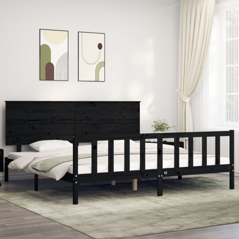 vidaXL Estructura de cama con cabecero madera maciza negro 200x200 cm vidaXL Estructura de cama con cabecero madera maciza negro 200x200 cm