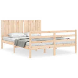 vidaXL Estructura de cama de matrimonio con cabecero madera maciza
