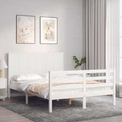 vidaXL Estructura cama de matrimonio con cabecero madera maciza blanco