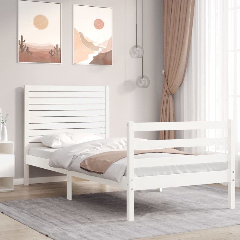 vidaXL Estructura de cama individual con cabecero madera maciza blanco vidaXL Estructura de cama individual con cabecero madera maciza blanco