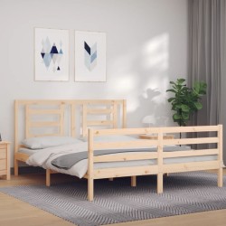 vidaXL Estructura de cama de matrimonio con cabecero madera maciza