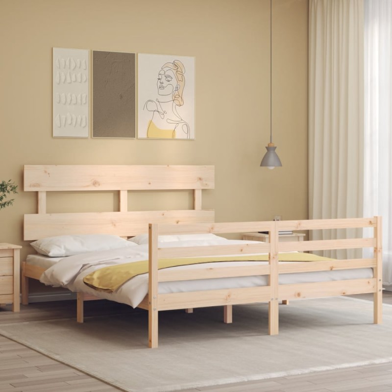vidaXL Estructura de cama con cabecero madera maciza 160x200 cm vidaXL Estructura de cama con cabecero madera maciza 160x200 cm