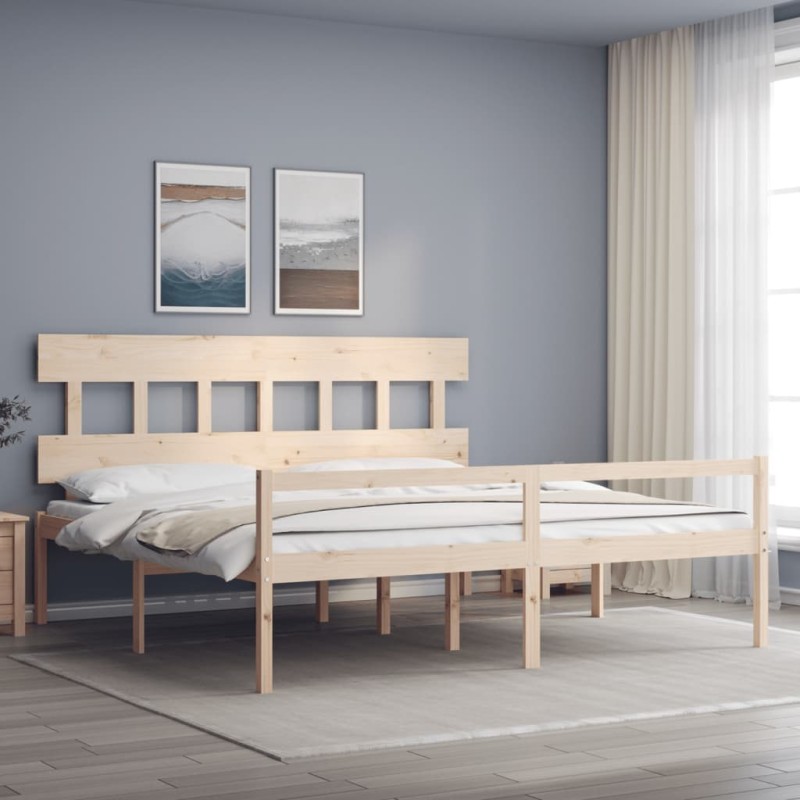 vidaXL Cama de matrimonio para personas mayores cabecero madera maciza vidaXL Cama de matrimonio para personas mayores cabecero madera maciza