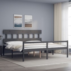 vidaXL Cama de matrimonio personas mayores cabecero madera maciza gris