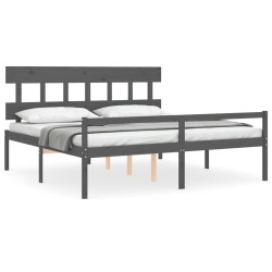 vidaXL Cama de matrimonio personas mayores cabecero madera maciza gris
