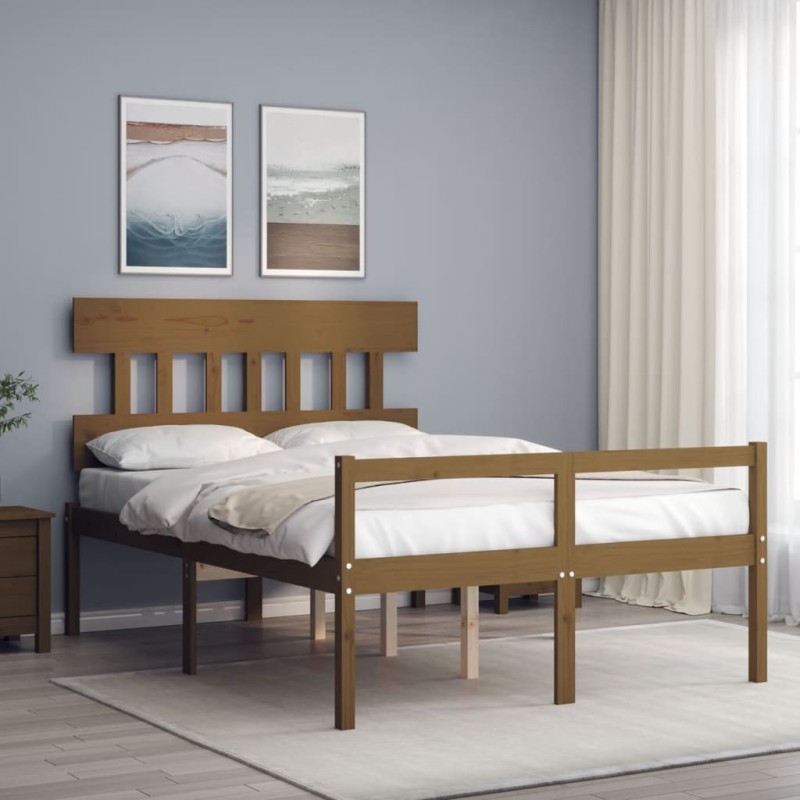 vidaXL Cama personas mayores cabecero madera marrón miel 140x200 cm vidaXL Cama personas mayores cabecero madera marrón miel 140x200 cm