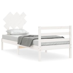 vidaXL Estructura de cama individual con cabecero madera maciza blanco